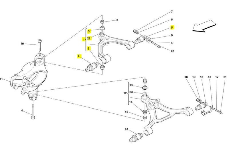 Ferrari 360 Upper Wishbone Refurbishment Complete: Ball Joint & Inner Bushes (Flanblocs)